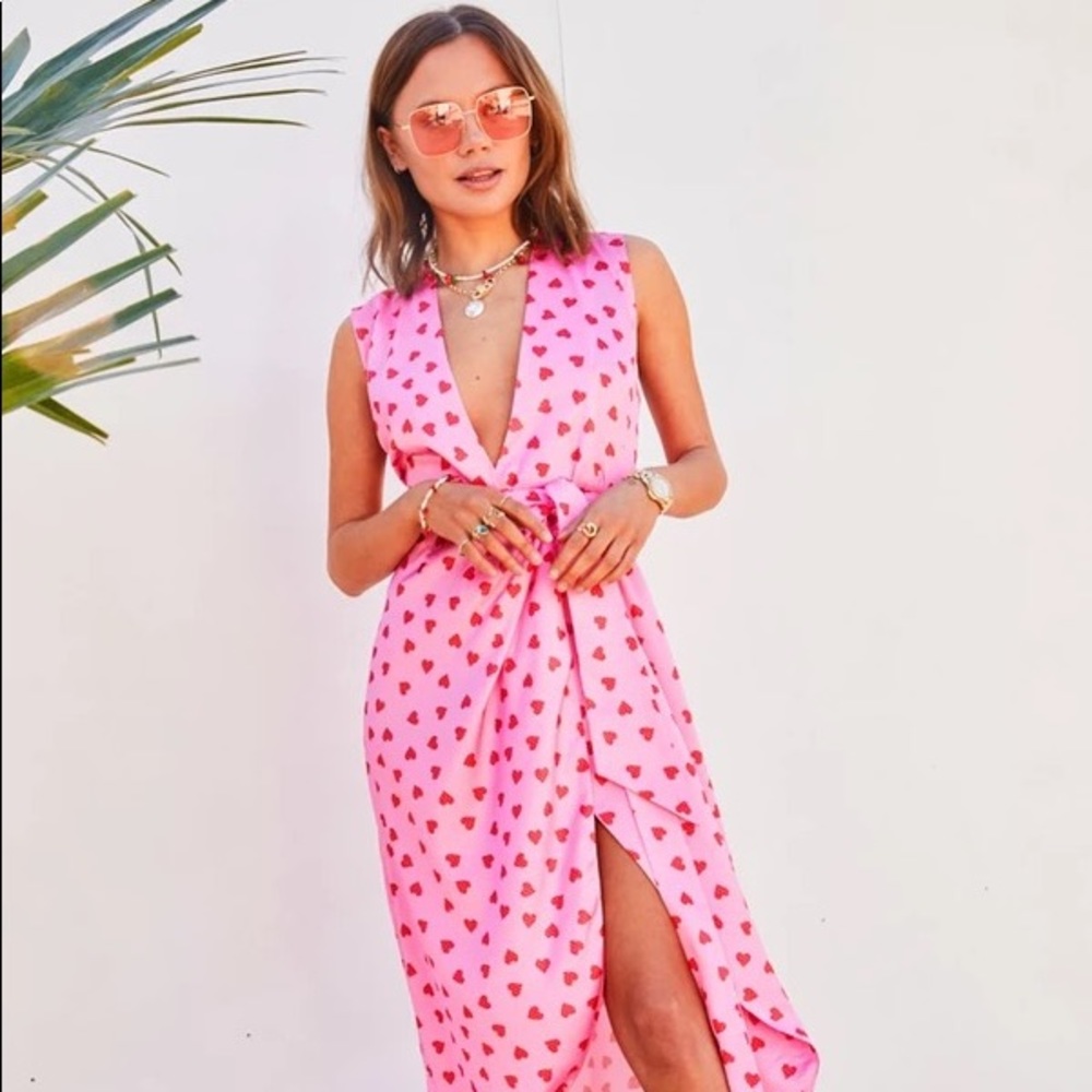 Pink and red heart wrap dress